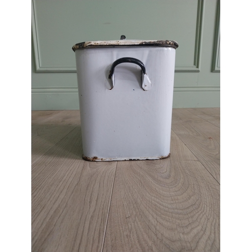 242 - Early 20th C. enamel bread bin {30 cm H x 31 cm W x 23 cm D}.