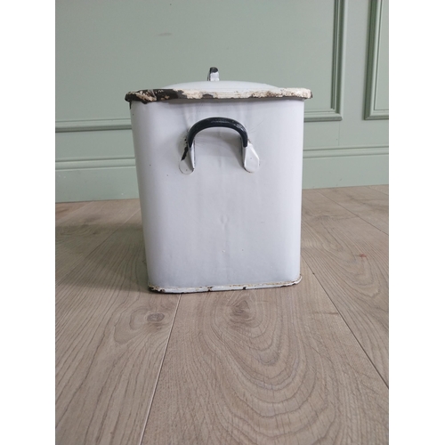 242 - Early 20th C. enamel bread bin {30 cm H x 31 cm W x 23 cm D}.