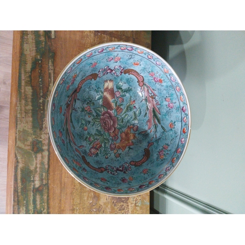 248 - Pair of good quality Oriental hand painted ceramic vases mounted on hardwood stands {18 cm H x 31 cm... 