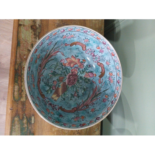 248 - Pair of good quality Oriental hand painted ceramic vases mounted on hardwood stands {18 cm H x 31 cm... 