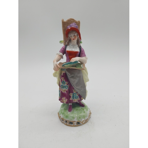 249 - Three decorative hand painted porcelain figures {27 cm H x 13 cm W x 10 cm D and 17 cm H x 7 cm W x ... 