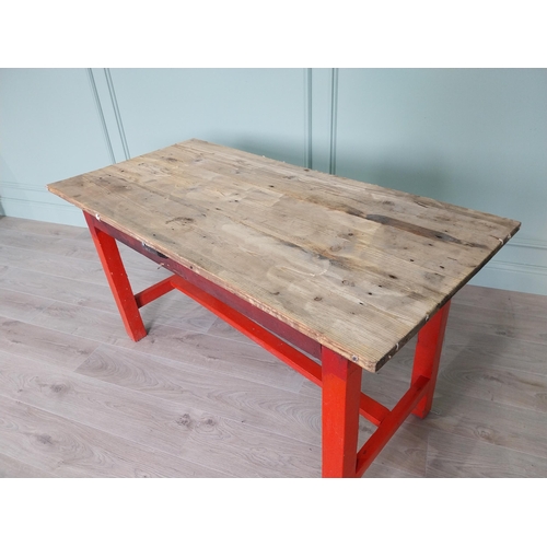 251 - 19th C. Irish painted pine kitchen table with scrub pine top {74 cm H x 137 cm W x 66 cm D}.
