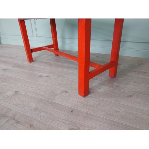 251 - 19th C. Irish painted pine kitchen table with scrub pine top {74 cm H x 137 cm W x 66 cm D}.