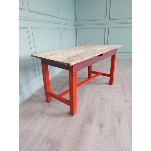 251 - 19th C. Irish painted pine kitchen table with scrub pine top {74 cm H x 137 cm W x 66 cm D}.