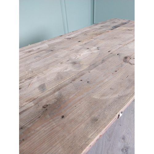 251 - 19th C. Irish painted pine kitchen table with scrub pine top {74 cm H x 137 cm W x 66 cm D}.