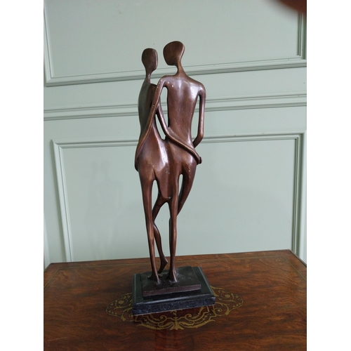 254 - Exceptional quality contemporary bronze sculpture ' The Lovers'  mounted on marble base {52 cm H x 1... 