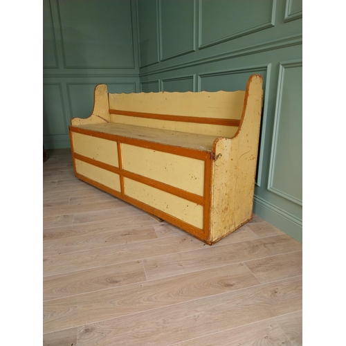 261 - 19th C. North of Ireland painted pine settle bench with original paint. {102 cm H x 188 cm W x 52 cm... 