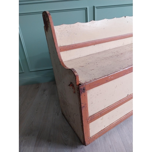 261 - 19th C. North of Ireland painted pine settle bench with original paint. {102 cm H x 188 cm W x 52 cm... 