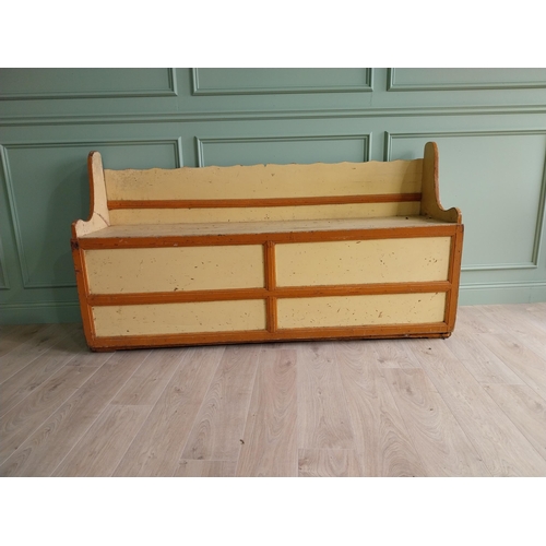 261 - 19th C. North of Ireland painted pine settle bench with original paint. {102 cm H x 188 cm W x 52 cm... 