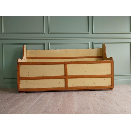 261 - 19th C. North of Ireland painted pine settle bench with original paint. {102 cm H x 188 cm W x 52 cm... 