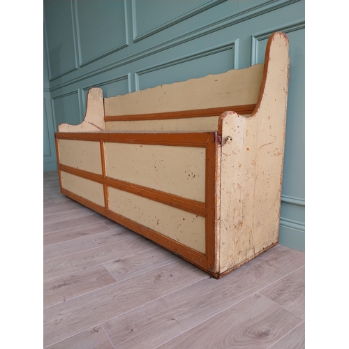 261 - 19th C. North of Ireland painted pine settle bench with original paint. {102 cm H x 188 cm W x 52 cm... 
