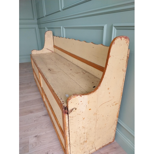 261 - 19th C. North of Ireland painted pine settle bench with original paint. {102 cm H x 188 cm W x 52 cm... 