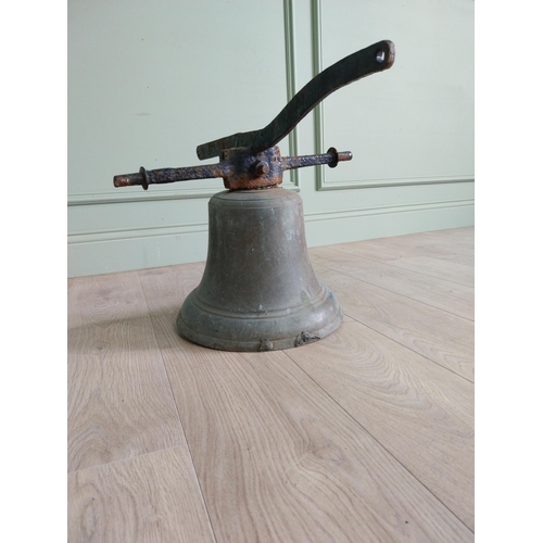 27 - Good quality 19th C. bronze bell with original wrought iron hanger {37 cm H x 34 cm W x 58 cm D}.