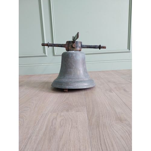 27 - Good quality 19th C. bronze bell with original wrought iron hanger {37 cm H x 34 cm W x 58 cm D}.