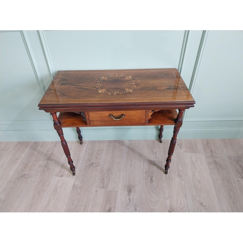 271 - Good quality 19th C. rosewood inlaid turn over leaf card table with single drawer in the frieze rais... 