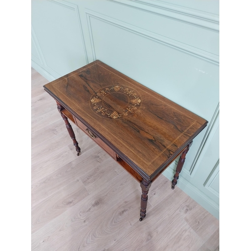 271 - Good quality 19th C. rosewood inlaid turn over leaf card table with single drawer in the frieze rais... 