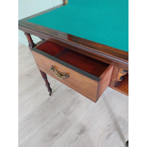 271 - Good quality 19th C. rosewood inlaid turn over leaf card table with single drawer in the frieze rais... 