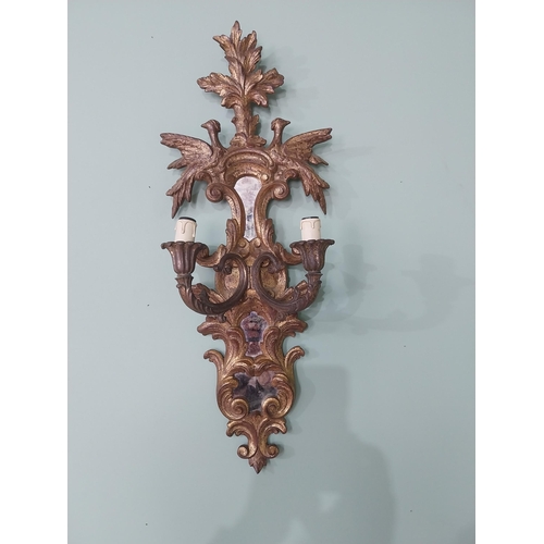 274 - Pair of good quality giltwood and mirrored wall sconces decorated with Hoho birds and double wall li... 
