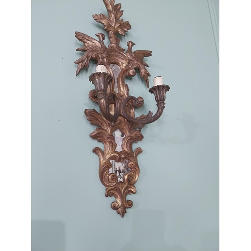 274 - Pair of good quality giltwood and mirrored wall sconces decorated with Hoho birds and double wall li... 