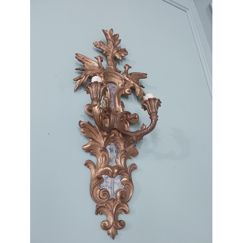 274 - Pair of good quality giltwood and mirrored wall sconces decorated with Hoho birds and double wall li... 