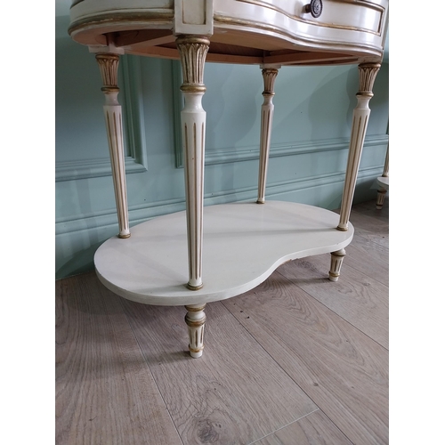 28 - Pair of good quality French painted bedside cabinets with marble tops and single drawer raised on tu... 