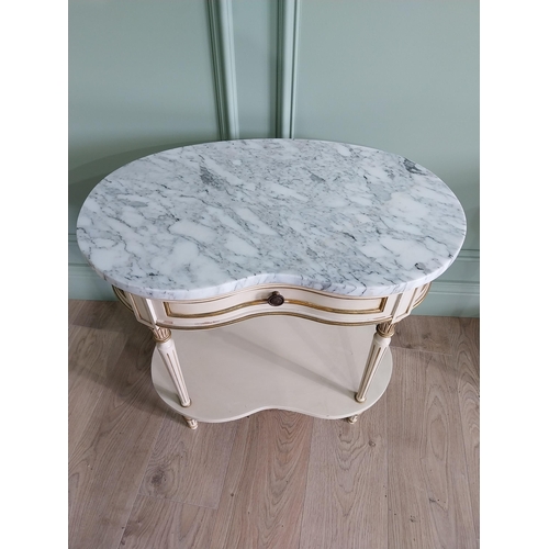 28 - Pair of good quality French painted bedside cabinets with marble tops and single drawer raised on tu... 