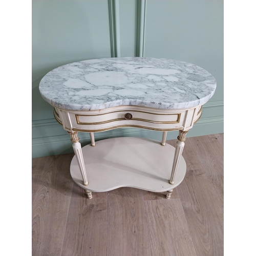 28 - Pair of good quality French painted bedside cabinets with marble tops and single drawer raised on tu... 