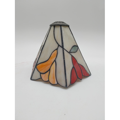 297 - Leaded stained glass shade and German pottery vase {8 cm H x 16 cm Dia. and 7 cm H x 20 cm Dia.}.