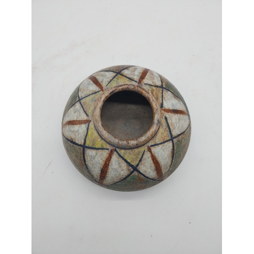 297 - Leaded stained glass shade and German pottery vase {8 cm H x 16 cm Dia. and 7 cm H x 20 cm Dia.}.