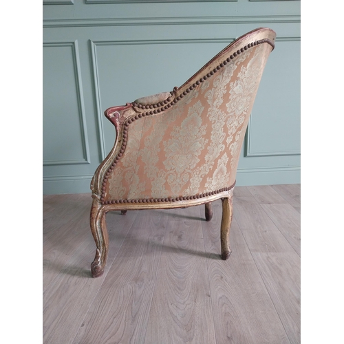 302 - French giltwood and upholstered armchair in the 19th C. style {87 cm H x 87 cm W x 70 cm D}.