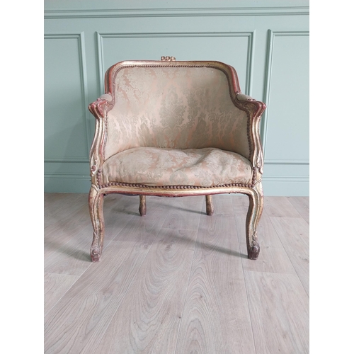 302 - French giltwood and upholstered armchair in the 19th C. style {87 cm H x 87 cm W x 70 cm D}.