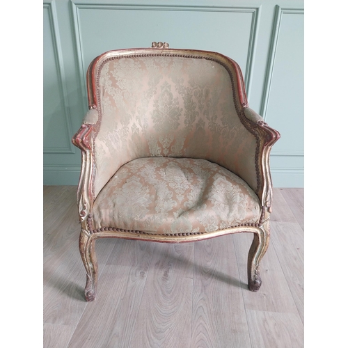302 - French giltwood and upholstered armchair in the 19th C. style {87 cm H x 87 cm W x 70 cm D}.