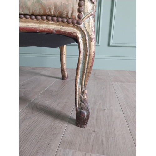 302 - French giltwood and upholstered armchair in the 19th C. style {87 cm H x 87 cm W x 70 cm D}.