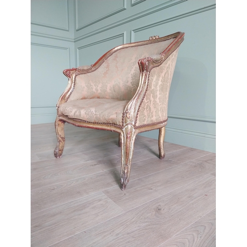 302 - French giltwood and upholstered armchair in the 19th C. style {87 cm H x 87 cm W x 70 cm D}.
