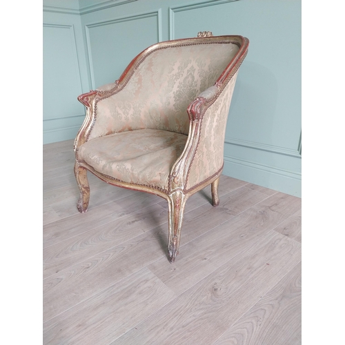 302 - French giltwood and upholstered armchair in the 19th C. style {87 cm H x 87 cm W x 70 cm D}.