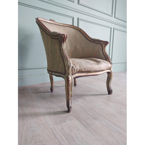 302 - French giltwood and upholstered armchair in the 19th C. style {87 cm H x 87 cm W x 70 cm D}.