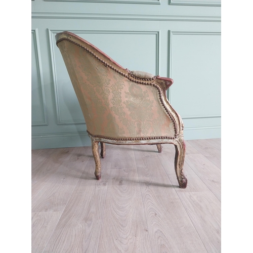 302 - French giltwood and upholstered armchair in the 19th C. style {87 cm H x 87 cm W x 70 cm D}.