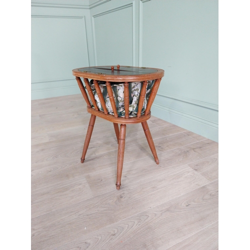 311 - 1950s stained pine sewing table raised on tapered legs {58 cm H x 52 cm W x 36 cm D}.