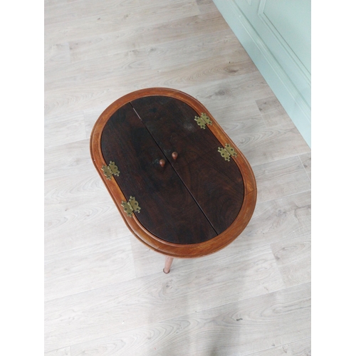 311 - 1950s stained pine sewing table raised on tapered legs {58 cm H x 52 cm W x 36 cm D}.