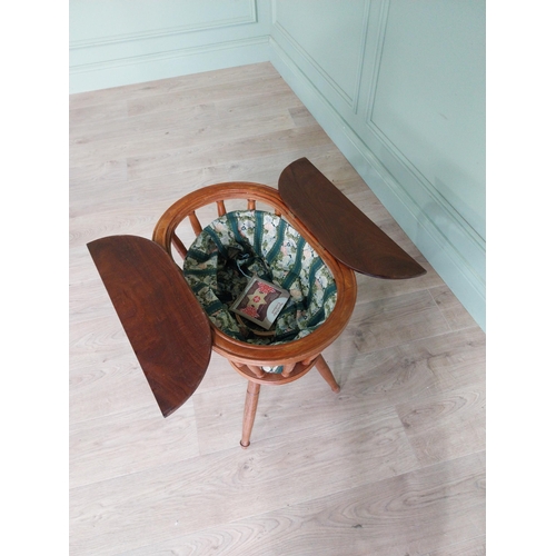 311 - 1950s stained pine sewing table raised on tapered legs {58 cm H x 52 cm W x 36 cm D}.