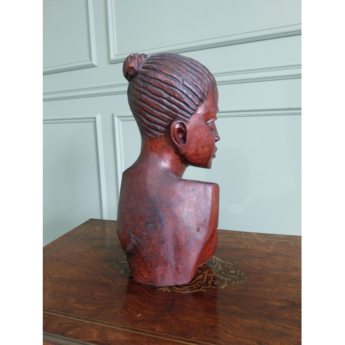323 - African carved hardwood bust of a Lady {42 cm H x 21 cm W x 19 cm D}.