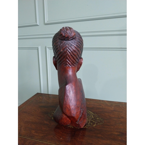 323 - African carved hardwood bust of a Lady {42 cm H x 21 cm W x 19 cm D}.