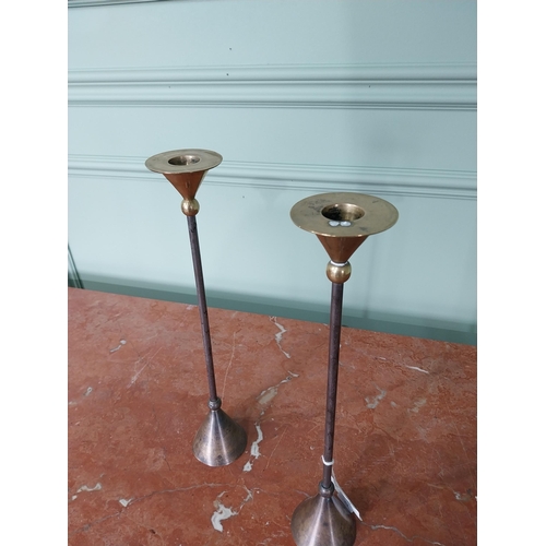 331 - Pair of French 1960s Christian De Beaumont brass candlesticks {33 cm H x 7 cm Dia.}.