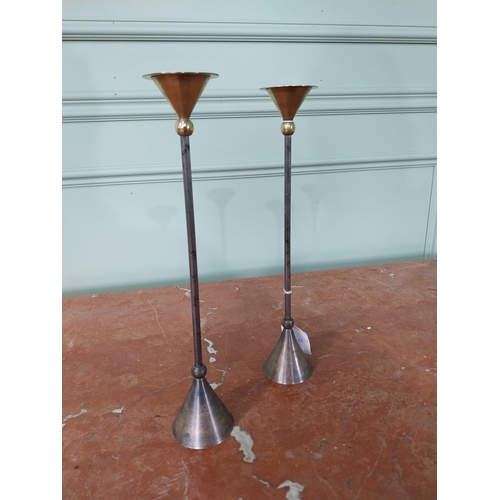 331 - Pair of French 1960s Christian De Beaumont brass candlesticks {33 cm H x 7 cm Dia.}.