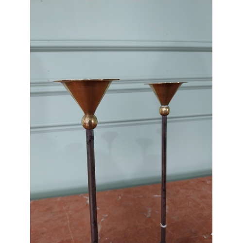 331 - Pair of French 1960s Christian De Beaumont brass candlesticks {33 cm H x 7 cm Dia.}.