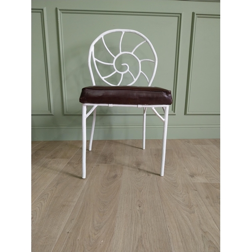 332 - Set of four good quality cast iron chairs with branch decoration and leather upholstered seats {90 c... 