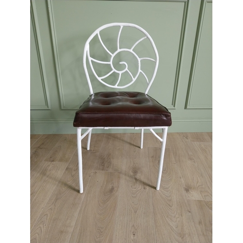 332 - Set of four good quality cast iron chairs with branch decoration and leather upholstered seats {90 c... 