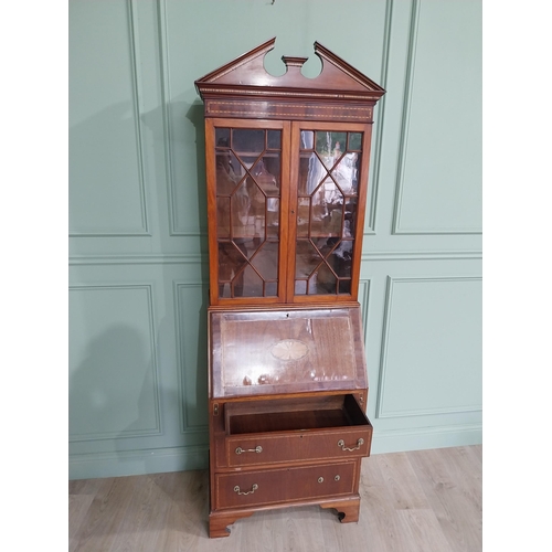 347 - Edwardian mahogany bureau bookcase with two astral glazed doors, over fitted interior and three long... 