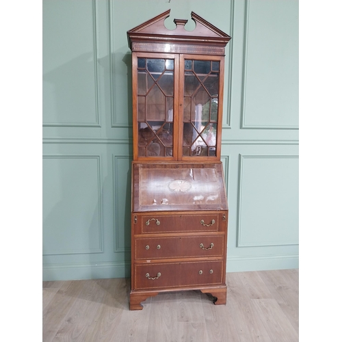 347 - Edwardian mahogany bureau bookcase with two astral glazed doors, over fitted interior and three long... 