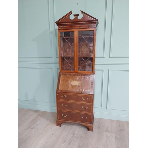 347 - Edwardian mahogany bureau bookcase with two astral glazed doors, over fitted interior and three long... 